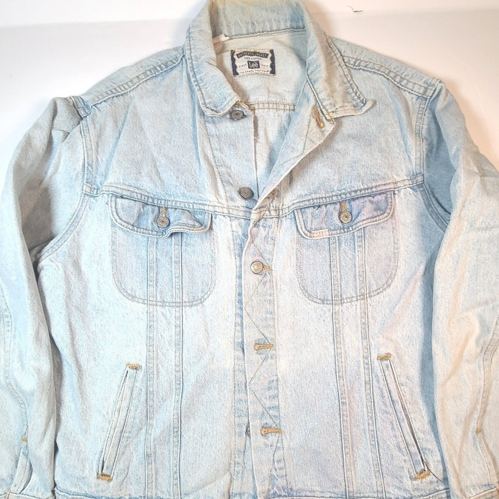 Vintage Lee Mens L Light Wash Denim Trucker Jacket Western Jean 100% Cotton